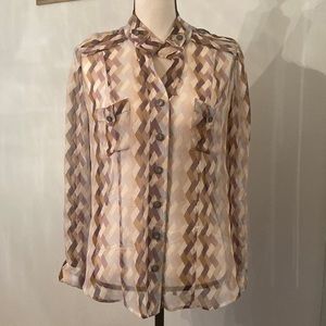 Diane Von Furstenberg Sheer Silk Safari Shirt
